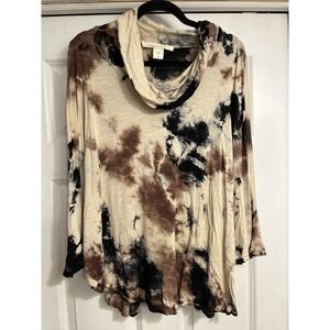 MiracleBody By Miraclesuit Artsy‎ Brown Tie Dye Tunic Top Womens Large Hippie